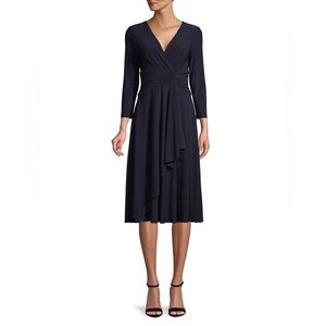 Eliza J Long Sleeve Faux Wrap Dress Navy Blue Size 8